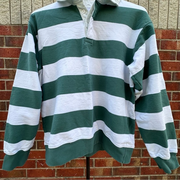 Arizona Jean Co Y2K Rugby Striped 1/4 Button Collar Green White Long Sleeve M - Picture 17 of 17